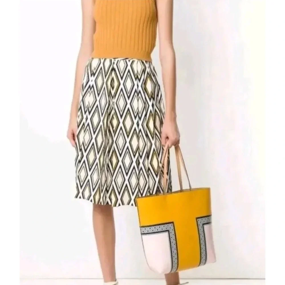 Tory Burch Faye Culotte Pants Sz 14 Ivory Solitaire Diamond Print Wide Leg Crop
